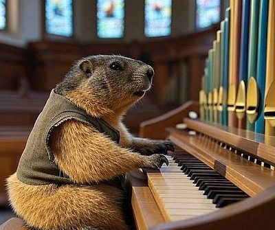 Une marmotte jouant sur un orgue d'église