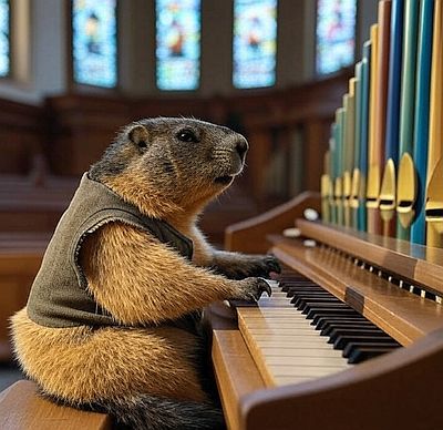 Une marmotte jouant sur un orgue d'église